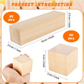 30 Pack Basswood Carving Blocks Carving Soft Wooden Block Whittling Basswood Blocks Wood Carving Kit for Kids Adults Beginners DIY Wood Carving Crafts, 2 Sizes