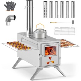 SLSY Wood Stove Burning Stove Portable Tent Stove with 7 Chimney Pipes & Gloves