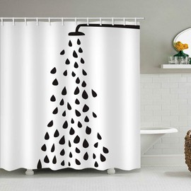 72 x 78 inches Fabric Shower Curtain Shadow of Shower Nozzle Black Shower Head Water Taking Shower Simple Black White Water Soap Resistant Machine Washable Bathroom Decor Set with Hook Bath Curtain