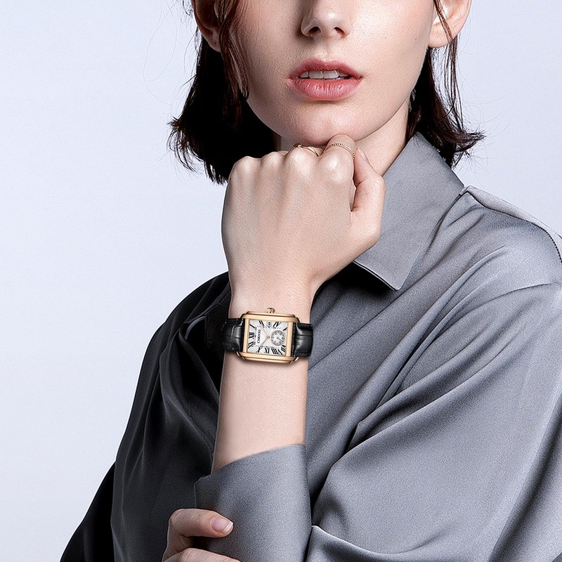 Men's Watch Leather Seiko Copy Watch: Square Dial Hand Wind