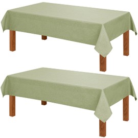 Hiasan 2 Pack Faux Linen Rectangle Tablecloth - Wrinkle and Stain Resistant Washable Table Cloth for Kitchen Dining Room Holiday Table Cover for Party Dinner, Green, 60 x 120 Inch