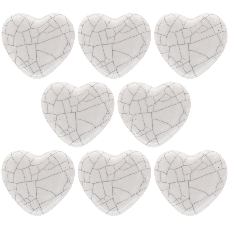 ETHNICITI Pack of 8 Heart White Crackle 40mm Ceramic Door
