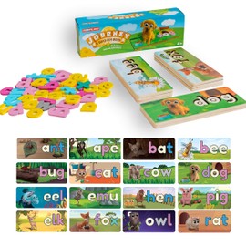 See and Spell Puzzle Set, Learning Toys for 3 Year Olds, 4 Year Olds, A2PLAY Fun Letter Recognition Spelling Game, Wooden Phonics Toy, Kindergarten, Preschool Puzzles, PreK Learning Materials