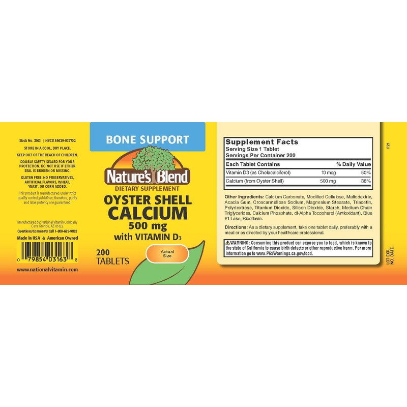 Nature's Blend Oyster Shell Calcium with D3 200 Tabs