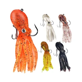 Octopus Swimbait Soft Fishing Lure with Skirt Tail, Lingcod Rockfish Jigs for Saltwater Ocean Fishing, 5Pcs/Pack