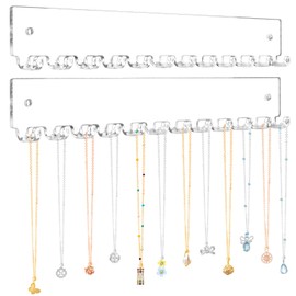 milylove Acrylic Necklace Holder 2 Pack Wall Mounted Necklace Organizer Hanging Jewelry Organizer with 12 Hooks for Necklaces, Bracelets, Rings and Bangles Display
