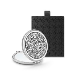 OMIRO 1X/10X(300R) Magnifying Compact Mirror,Gift for Women Small Unique Get Well Soon Gifts for Her Girlfriend Wife Mom Best Friend Sister Daughter Coworker (Silver, Mixed Diamon)