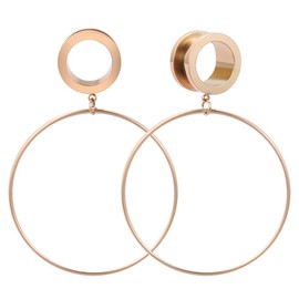 Ear Tunnels Large Hoop Ear Plugs Rose Gold Ear Gauges 316L Stainless Steel Expander Dangle Gauges 6g-3/4 in (Rose Gold,0g(8mm))