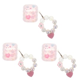 TEHAUX Flower Earphone Case Cover with Beaded Keychain Stylish Protector for Compact Lightweight Scratch Resistant Design Decorative Star Pattern for Women