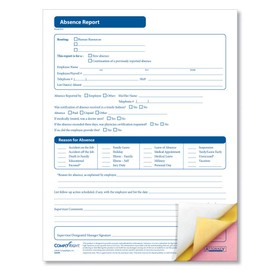 ComplyRight Absence Report, 3-Part | 8-1/2” x 11” | Time & Attendance Form | 50 Pack