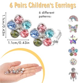 Tikplus 6 Pairs of Girls' Earrings, Colourful Ear Clips, Resin, Earrings Clip for Children, Clip Earrings Girls, with Butterflies, Flowers, Stars etc., No Pierced Ear Clips, Resin Earrings for Girls