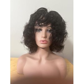 Short black curly wig