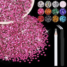 5000PCS 3mm Resin Rhinestones in Bulk (Hot Pink), Bedazzling Flatback Crystals for Crafts DIY Nail Decoration, Gems Charms for Tumbler Shoes Clothing Fabric with Pickup Pen and Tweezers