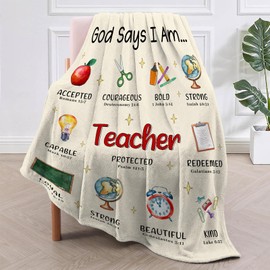 CIUGOIG Christian Gifts for Women, God Says I Am Teacher Blanket 50"x60", Inspirational Religious Birthday Gifts for Teacher Bible Verse Blanket, Teacher Gifts, Christian Teacher Gifts
