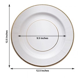 25 White 13-inch Round Disposable Paper Charger Plates Gold Metallic Trim for Weddings Parties Birthdays Receptions Events Catering Buffet Dinnerware Tableware Decorations