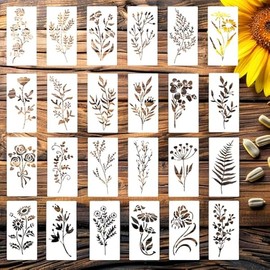 24Pcs Flower Stencils for Painting, Leaf Stencils for Flower Leaf Crafts, Plant Painting Stencils for Art Wood Wall Door Canvas Home Decor(5.9" x 2.95")