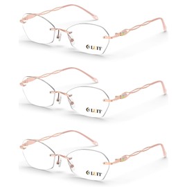 LUFF Rimless Reading Glasses for Women Blue Light Blocking Lightweight Metal Classic Computer Readers Anti Eyestrain