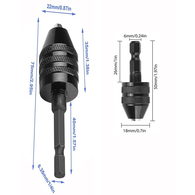 RZJZGZ 3 Pcs Keyless Drill Chuck Bit 1/4 Inch Hex