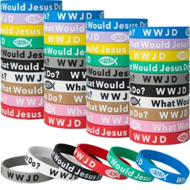 SlocciPro 60 Pcs WWJD Silicone Wristbands Jesus Fish Symbol Scripture Bands