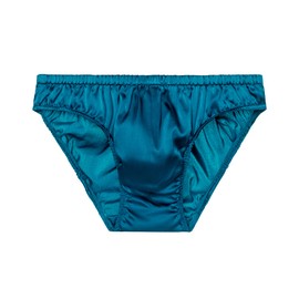 SilRiver Calzoncillos de satén de seda para hombre, ropa interior de bikini para mejorar el bulto, Azul (Lyons Blue), Medium