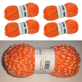 Caichuxiye 4pcs Reflective Yarn - Sparkle Silver Yarn for Crafts, Glow in The Dark Crochet, High Visibility Warm Winter Loop Reflective Hat (50g, 55 Yards, Orange)