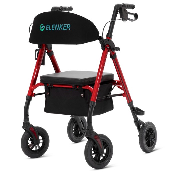 ELENKER All-Terrain Rollator Walker with 8” Non-Pneumatic Wheels, Sponge Padded