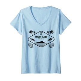 Womens KOH Tao Thailand Sea Turtle Palm Trees Island Souvenir V-Neck T-Shirt