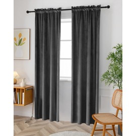 SMILETIME Dark Grey 84in Long Velvet Curtains with Rod Pocket Thermal Insulated Soft Privacy Light-Filtering Velvet Drapes for Bedroom and Living Room, Set of 2 Panels, 52 x 84 Inches Long
