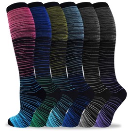 bropite Calcetines de compresión para mujeres y hombres, 6 pares de calcetines de compresión de cobre de soporte de 20 a 30 mmhg, adecuados para atletismo, Calcetines de compresión multicolor 03, L-XL