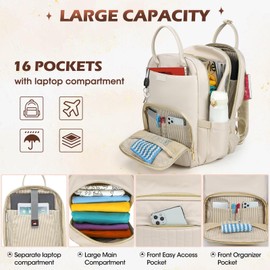 Mochila para Laptop Mujer Mochila para Computadora de 15.6 Pulgadas Mochila de Viaje Impermeable Mochila de Transporte Portátil Mochila de Trabajo Universitario con puerto USB,Albaricoque