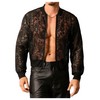WDIRARA Men's Sheer Floral Lace Bomber Jackets Long Sleeve See