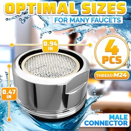 4Pcs Bathroom Faucet Aerator Replacement - 15"/16" 24mm Kitchen Bathroom Sink Attachment High Flow Aerator for Sink Faucet Aerators M24 Male Thread