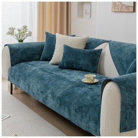 NUODWELL Soft Chenille Sofa Cover 1/2/3/4 Seater, Universal Non-Slip L Shape Couch Cover, Thick Sofa Protector Quilted Corner Slipcovers Washable for Living Room (Blue-B, 70 * 150cm)
