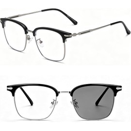Lentes Luz Azul, Gafas Ajuste Objetivo con los Cambios de Luz Bloquea la Luz Azul, Cambia de Color Automáticamente con la Luz Solar, Metal Ligero, Negro&Dorado