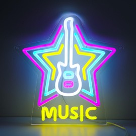 ENUOLI Guitar Neon Sign, LED Acrylic Neon Lamp with USB for Music Lover, Dimmable Music Neon Light for Bedroom Art Wall Music Studio Bar Decor Best Birthday Christmas Wedding Party Gift