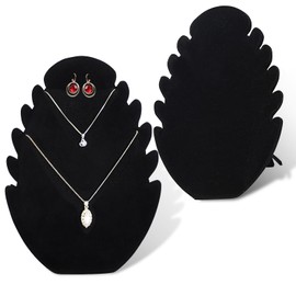 Necklace Stand, 2PCS Black Velvet Necklace Holder Jewelry Display Hanging Earring Pendant Chain Holder Organizer With 5 Notches for Chains (Black)