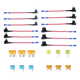 JUSTTOP 12 PCS 12V Car Add-a-Circuit Fuse Tap Adapter, 4 Types Fuse Tap Kit Standard Mini Micro2 Low Profile Mini Fuse Taps, ATO APM ATC ATM Fuse Holder with Tap Adapter for Car