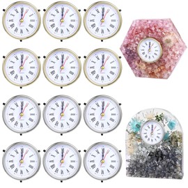 12 PCS Clock Parts for Clock Resin Mold, Roman Numerals Clock Piece for Epoxy Resin Clock Casting Mold, Battery Powered Quartz Clock for Table Clock Decor DIY Present, 2 Colors Golden Silver