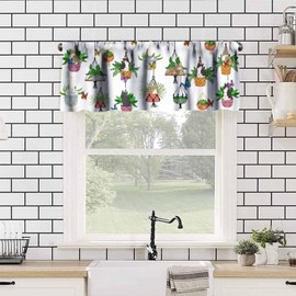 AAVEUP Cartoon Cat Valance Curtain,Simple Plants Flowers Leaves Potted Plants Orange Cat Butterfly Windows Treatment Drapes for Kitchen Bathroom Bedroom Living Room 54x18In