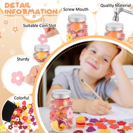 Bokon Reward Jar for Kid 3 Pcs Coin Jars for Behavior Tokens 8 Pcs Name Tags Classroom Reward Jars Reward System for Kids Back to School Incentive Good Behavior Training(Mixed Color, Flower)