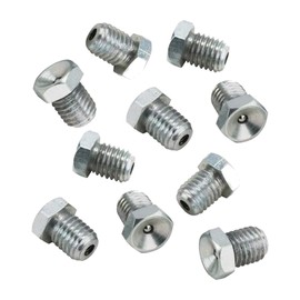 Low Profile Grease Zerks, 10 Pack - Ideal for Spindles, Areas Needing Extra Clearance - Zinc Coated Steel Body, Stainless Steel Ball, 5/16" Hex Head with 1/4-28 UNF Thread