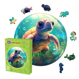 WOODBESTS Wooden Puzzles for Kids Ages 4-6, Sea Turtles Wooden Kids Puzzles (50pcs, 11.4"x11.4") Wooden Jigsaw Puzzles Unique Shape, Birthday Easter Gifts for Kids Family Game