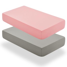 SiinvdaBZX 2 Pcs Baby Fitted Crib Sheets for Boys Girls, Soft Viscose Derived from Bamboo Crib Sheet Crib Mattress Sheets for Standard Crib and Toddler Mattress (Pink & Grey, 52"x28")