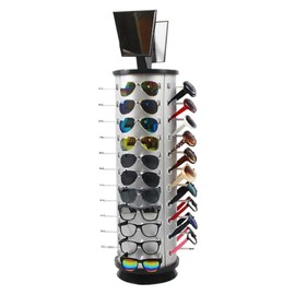 BJTDLLX 44 Pack for Sunglasses Display Stand Rotating W/ Mirror, 360 Rotating Sunglass Display Rack Metal Glasses Stand Holder Sunglass Rack Counter Top Turning Eyewear Organizer Commercial -Round