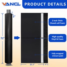 VANCL Universal Pole Padding 72" Heavy Duty Safety Pads for 5" Round Poles All-Weather Durable Gym, Garage, Playground Protection Mats Black