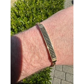 Italiano Silver, Inc. Men Presidential ID Bracelet 14k Gold Plated Silver Iced Black CZ Hip Hop