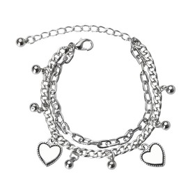 Chunky Double Chain Bracelets for Women Heart Pendant Bracelet for Teen Girls Bell Cuban Link Chain Ankle Bracelets Punk Paperclip Chain Anklets Hip Hop Gifts for Birthday Party Accessories