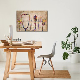 iHAPPYWALL Large Medical Canvas Wall Art Abstract Stethophone Stopwatch Medical Apparatus Tools Modern Scenic Hospital Doctor Office Colorful Wall Decor Ready to Hang 24x36inch