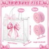 Wesnoy 24 Pcs Pink Bow Clear PVC Gift Bags with