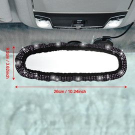 JSCARLIFE Bling Rearview Mirror Accessories, Elastic Plush Car Rear View Mirror Cover for Women, with Shiny Rhinestones Crystal Decorative (Violet)